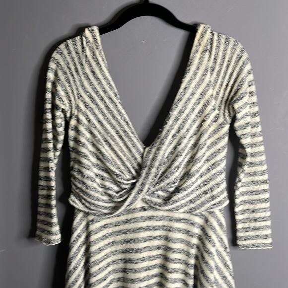 Free People Gray and White Striped Wrap Fit & Flare Dress Size XS - Picture 2 of 9